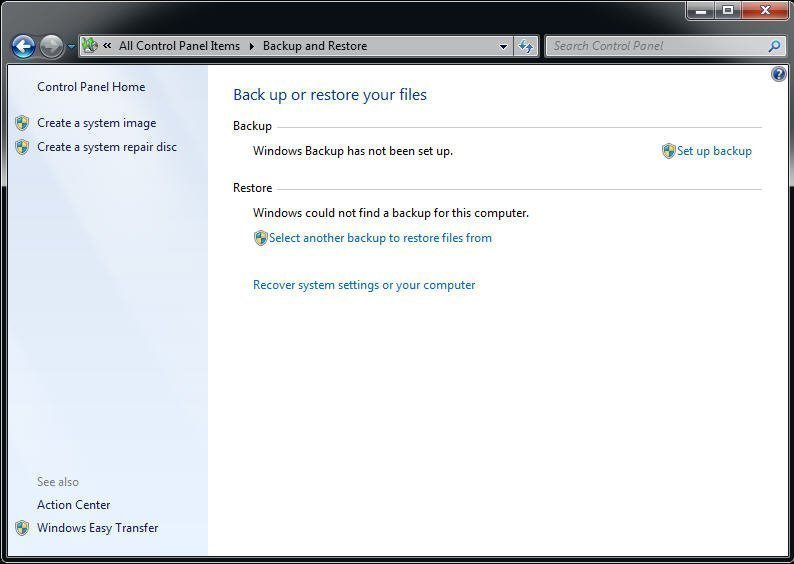 Windows 7 Backup and Restore