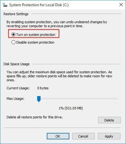 Turn on System Protection