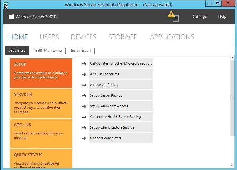 Windows Server Essentials Dashboard