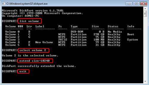 DiskPart Extend Volume