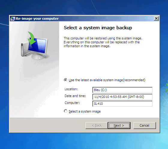 Select a System Image Backup