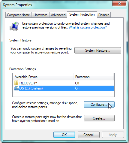 Configure Restore Points