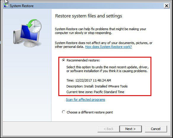 Restore System Files Settings