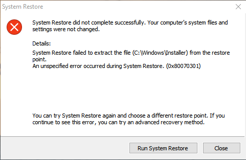 System restore failed