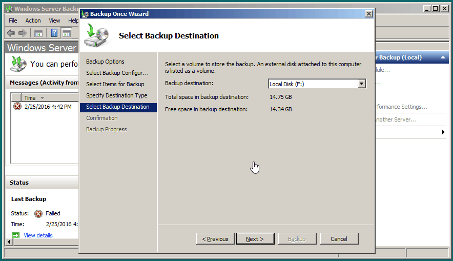 Select Backup Destination