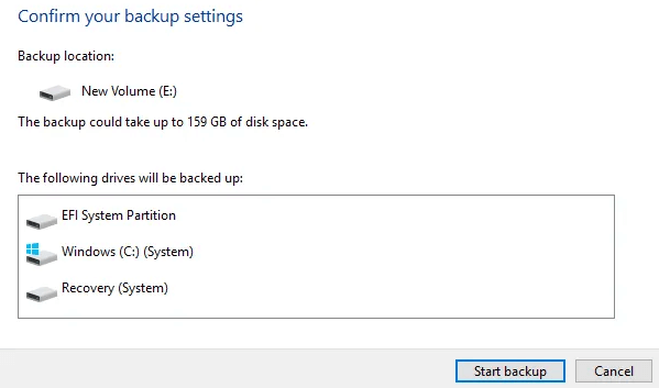 Confirm Backup Settings