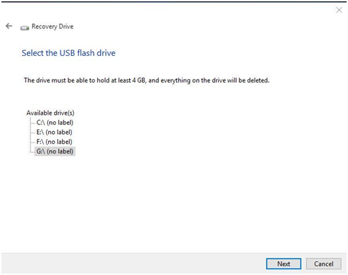 Select a USB Flash Drive