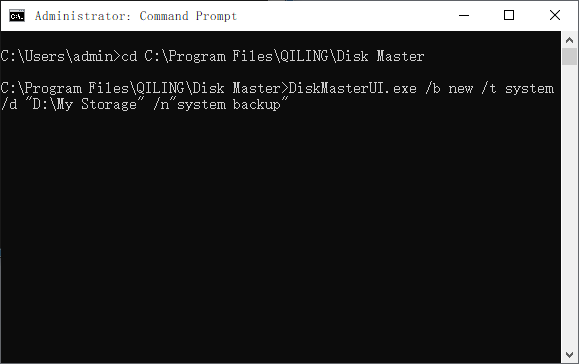 DiskMasterUI Command Line Backup Windows 7