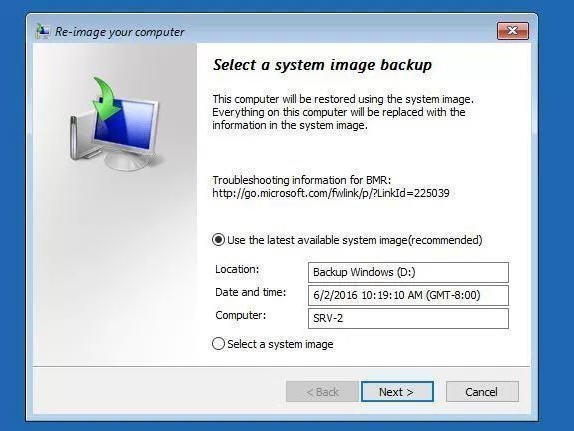 Select a System Image Backup