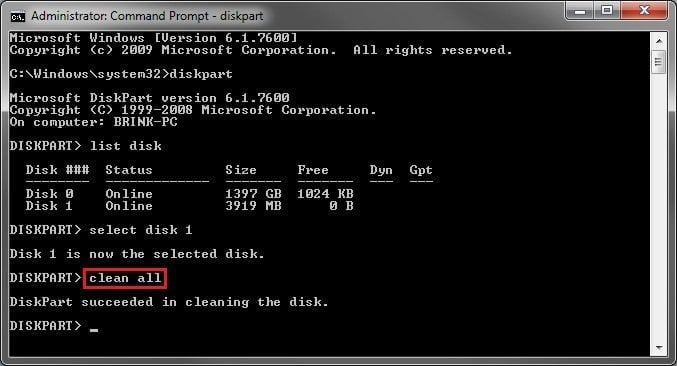 Diskpart Clean All