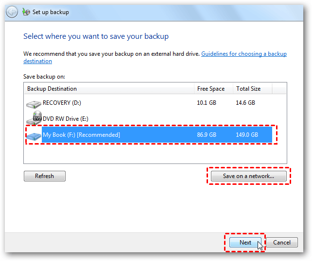 Select Backup Destination