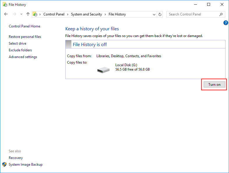 Turn On File History
