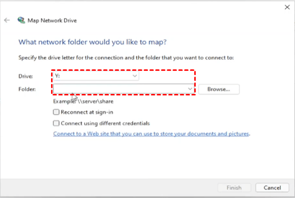 choose drive letter and path