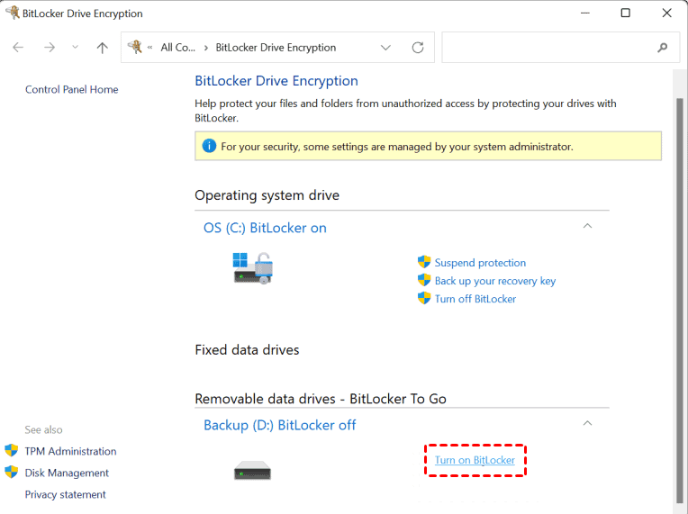 Turn On Bitlocker