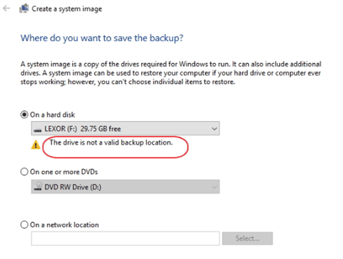 The Drive Is Not A Valid Backup Location