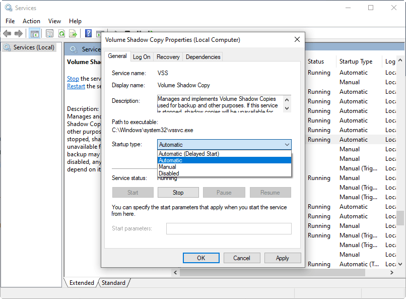 Volume Shadow Copy Error