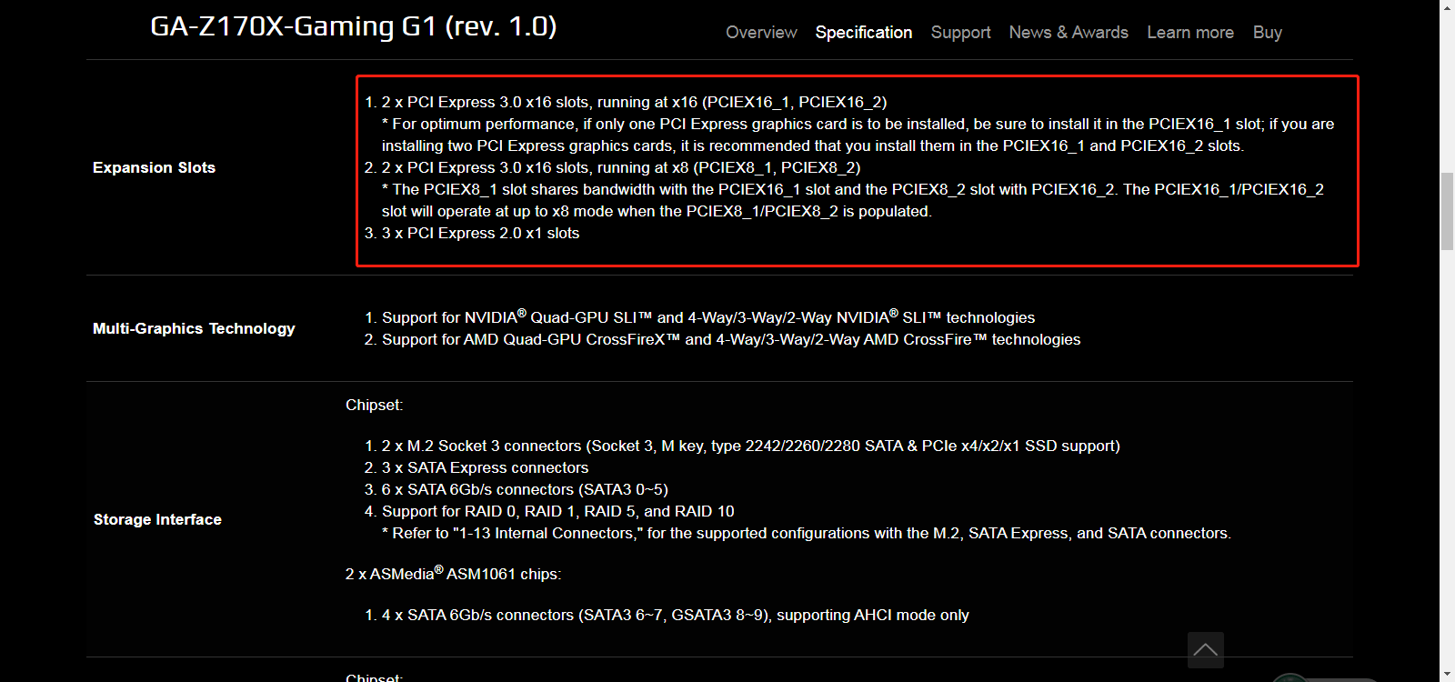 Motherboard Specifications PCIE Slot