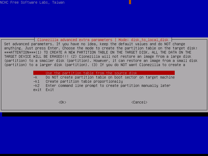 Use the Partition Table from the Source Disk