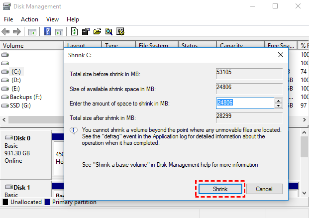 Shrink Partition