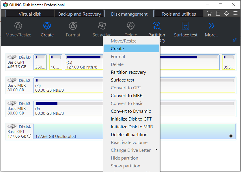 Create Partition Unallocated Space