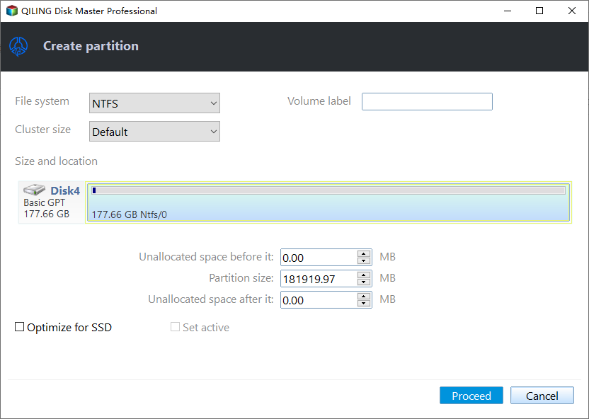 New Partition Size