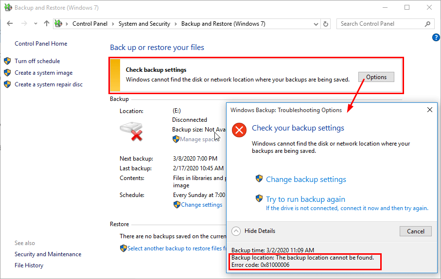 Windows Backup And Restore Error 0x81000006