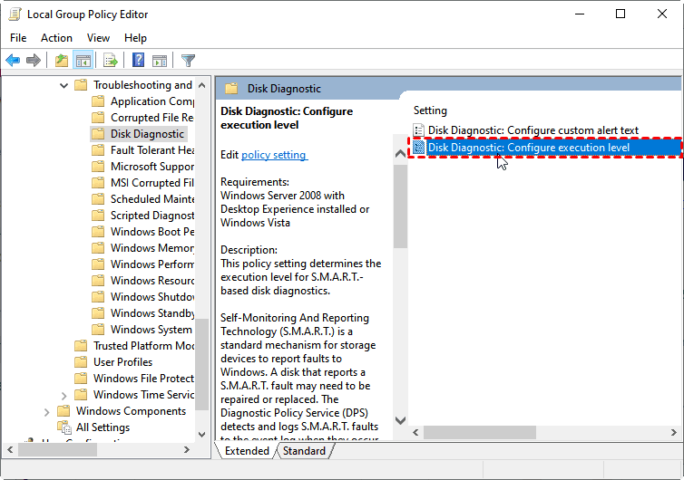 Double Click Disk Diagnostic Configure Execution Level