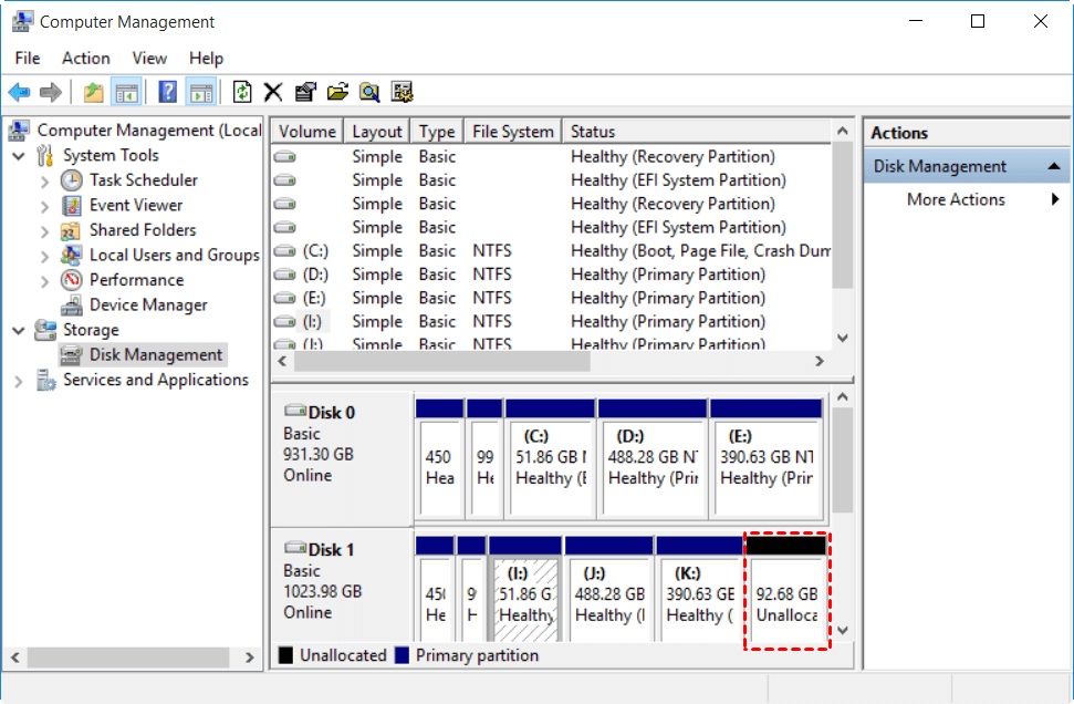 Unallocated Space Left