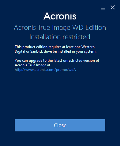 Acronis True Image WD Edition Installation Restricted