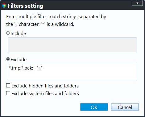 File Sync Filter Settings