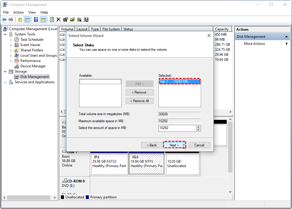 Select Unallocated Space