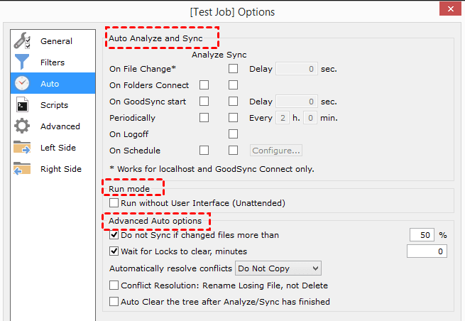 Automatic Settings GoodSync