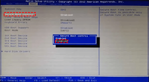 Disable Secure Boot