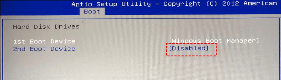 Disable 2nd Boot Device
