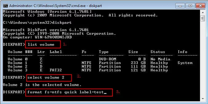 Diskpart Format Volume NTFS