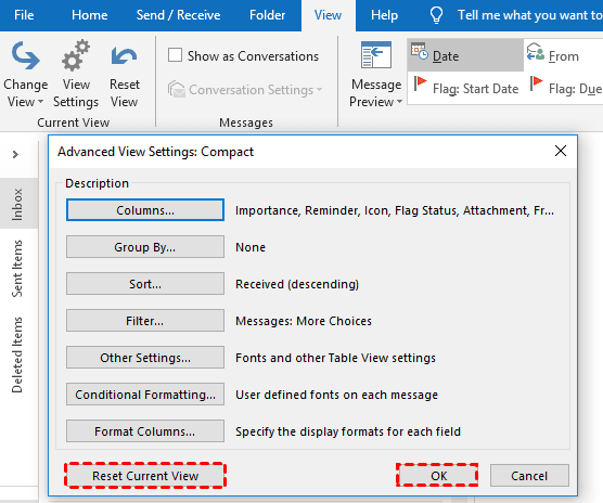 Reset View Settings 