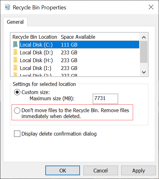 Don't Move the Files to Recycle Bin