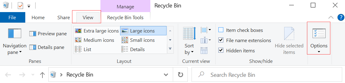 Windows Explorer View options