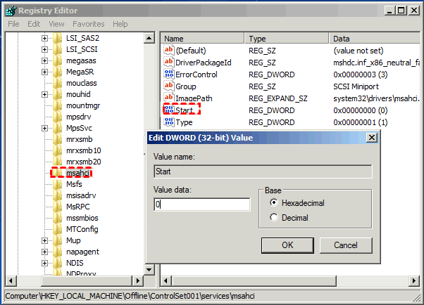 Change Msahci Start Value