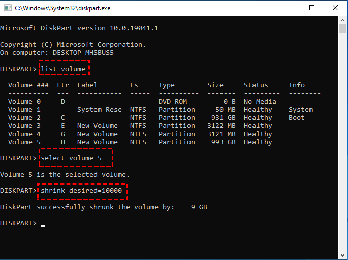 Shrink partition