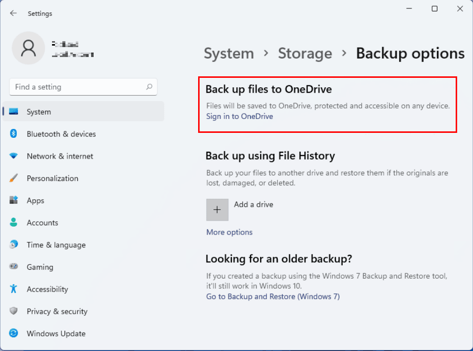 Backup to OneDrive