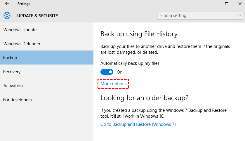 Back up using the File History