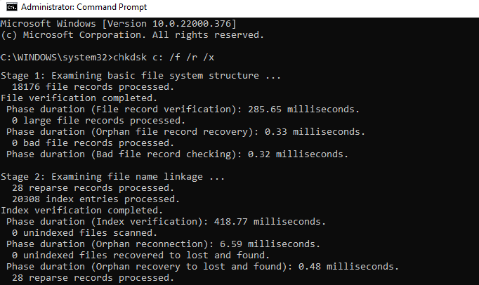 recover corrupted files using CMD