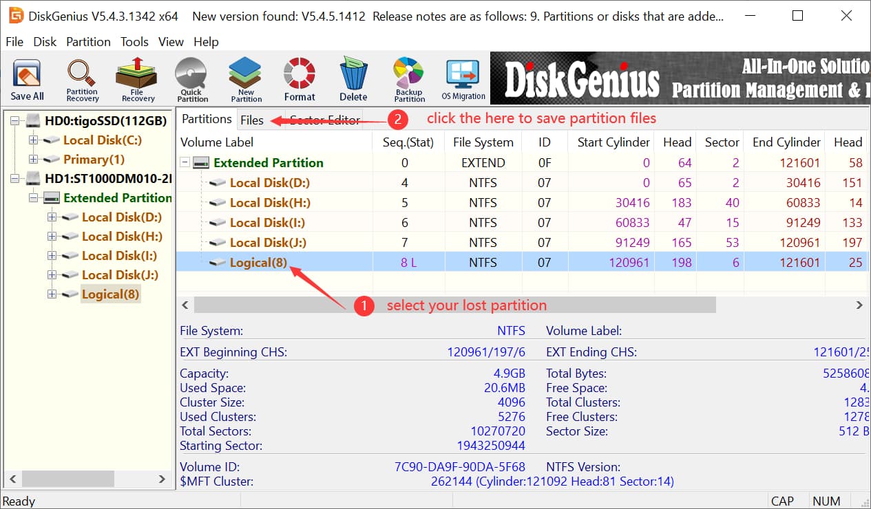 recover deleted partition with diskGenius