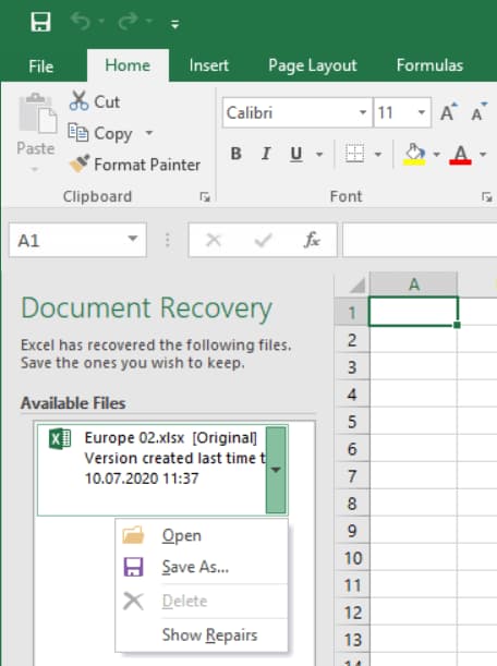 Recover Updated Excel Files via AutoRecover