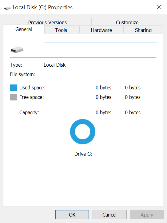 new hard drive shows 0 bytes