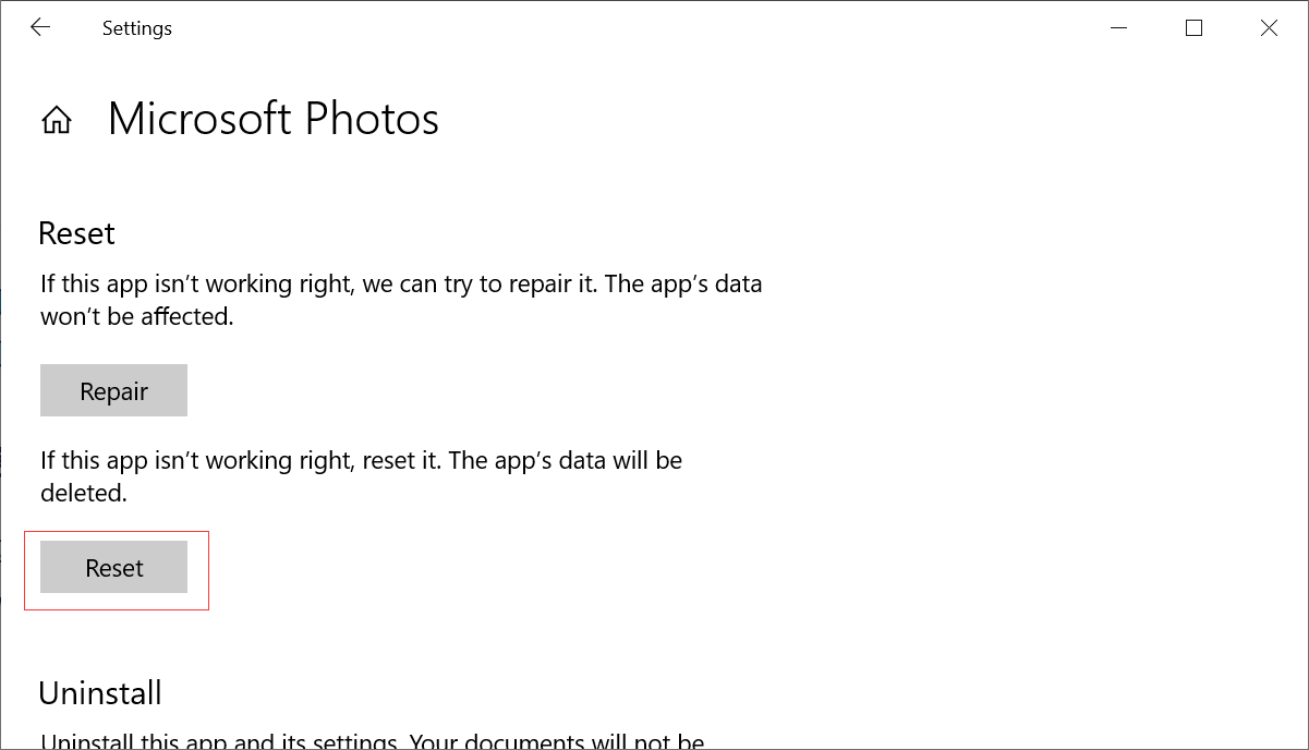 Reset Microsoft Photos