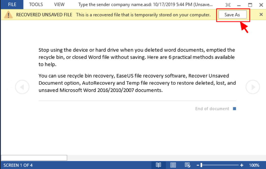 Word AutoRecovery Feature