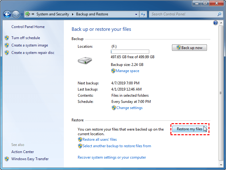 restore my files in windows 7