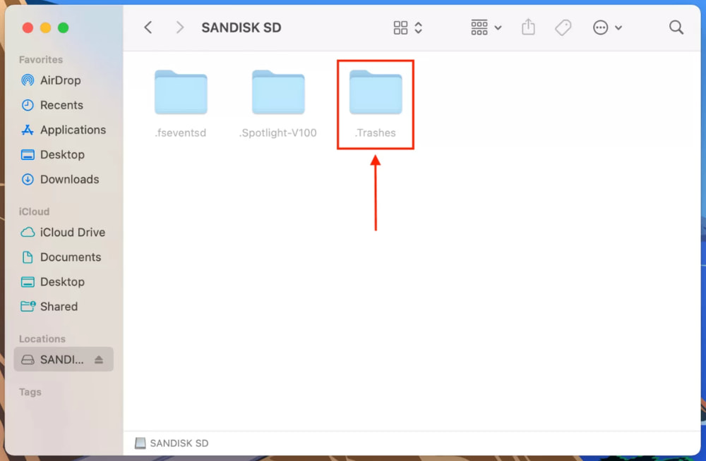 sd card trashes folder